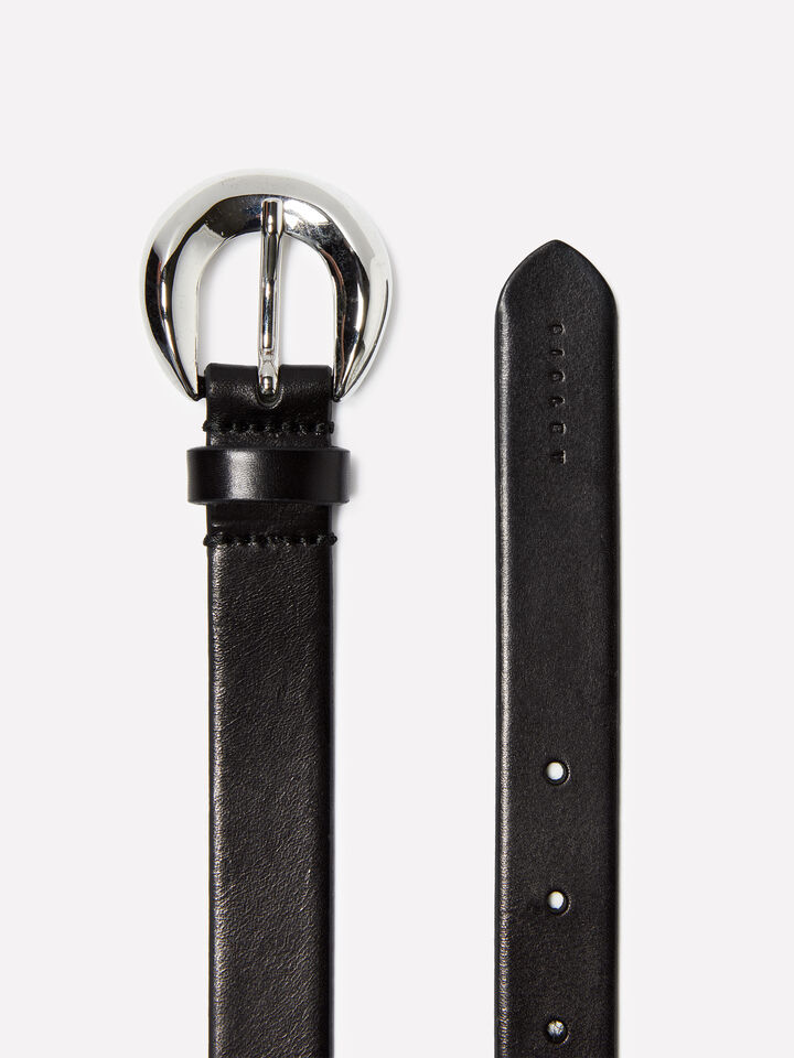 Black belt in 100% leather with domed buckle - women's belts - Black | Sisley image number 2
